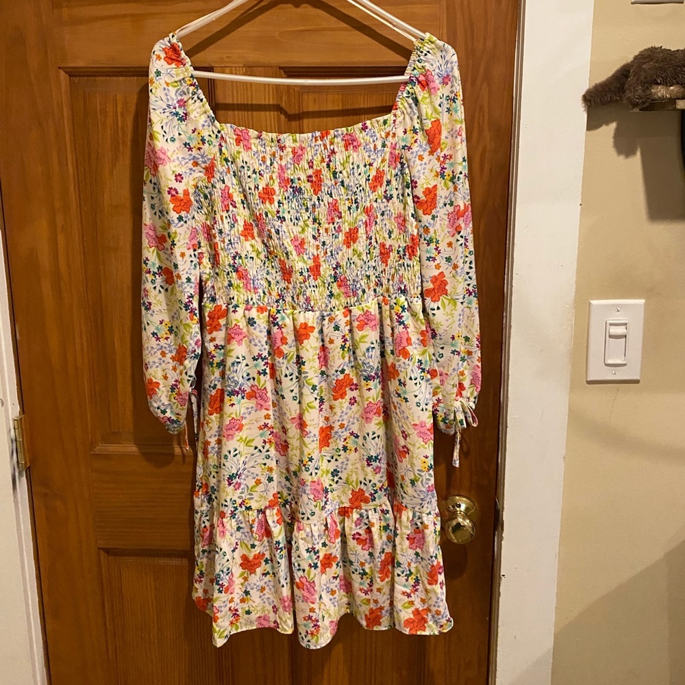 Floral Dress with Mid-length Sleeves